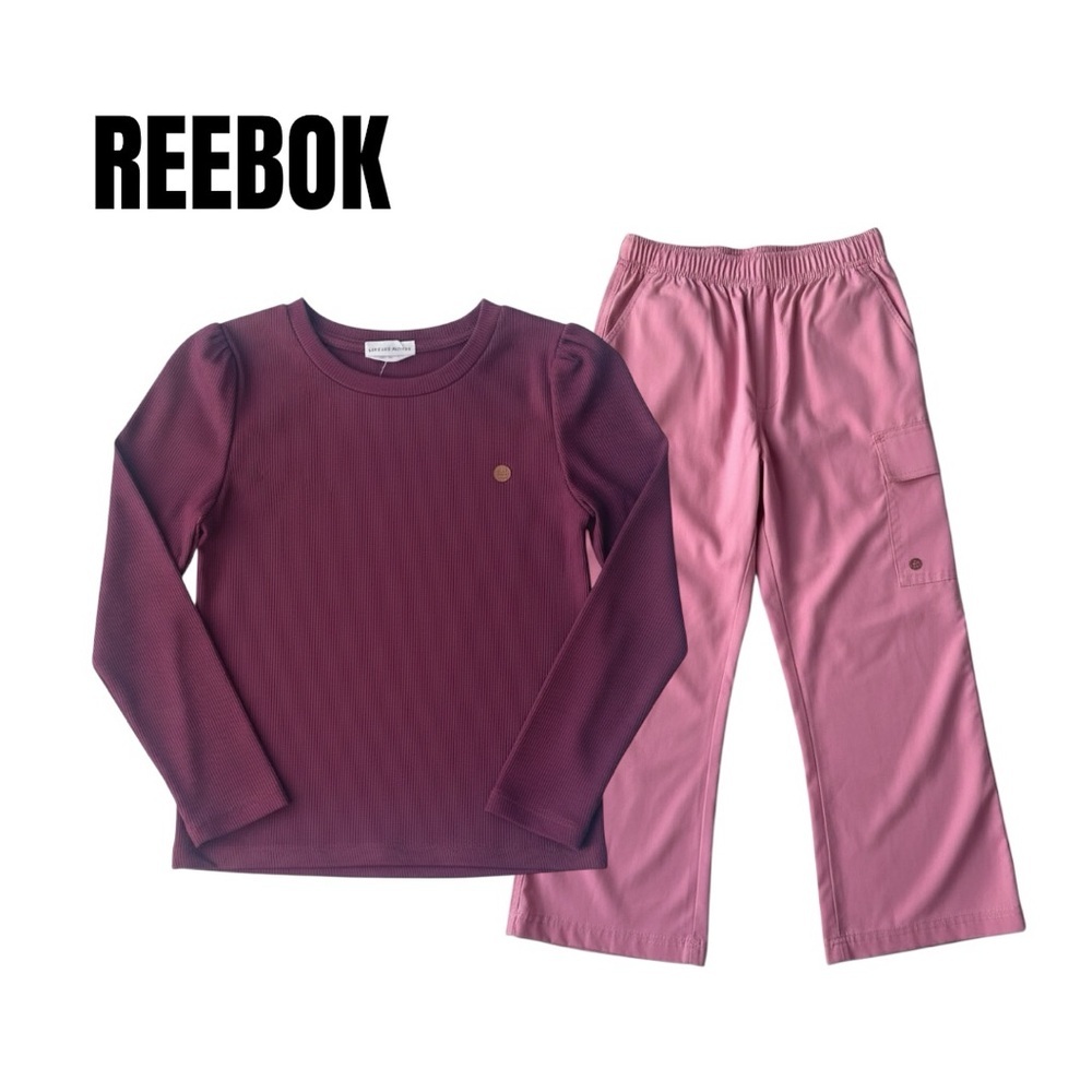 057 Reebok Kids Matching Set in Burgundy and Pink